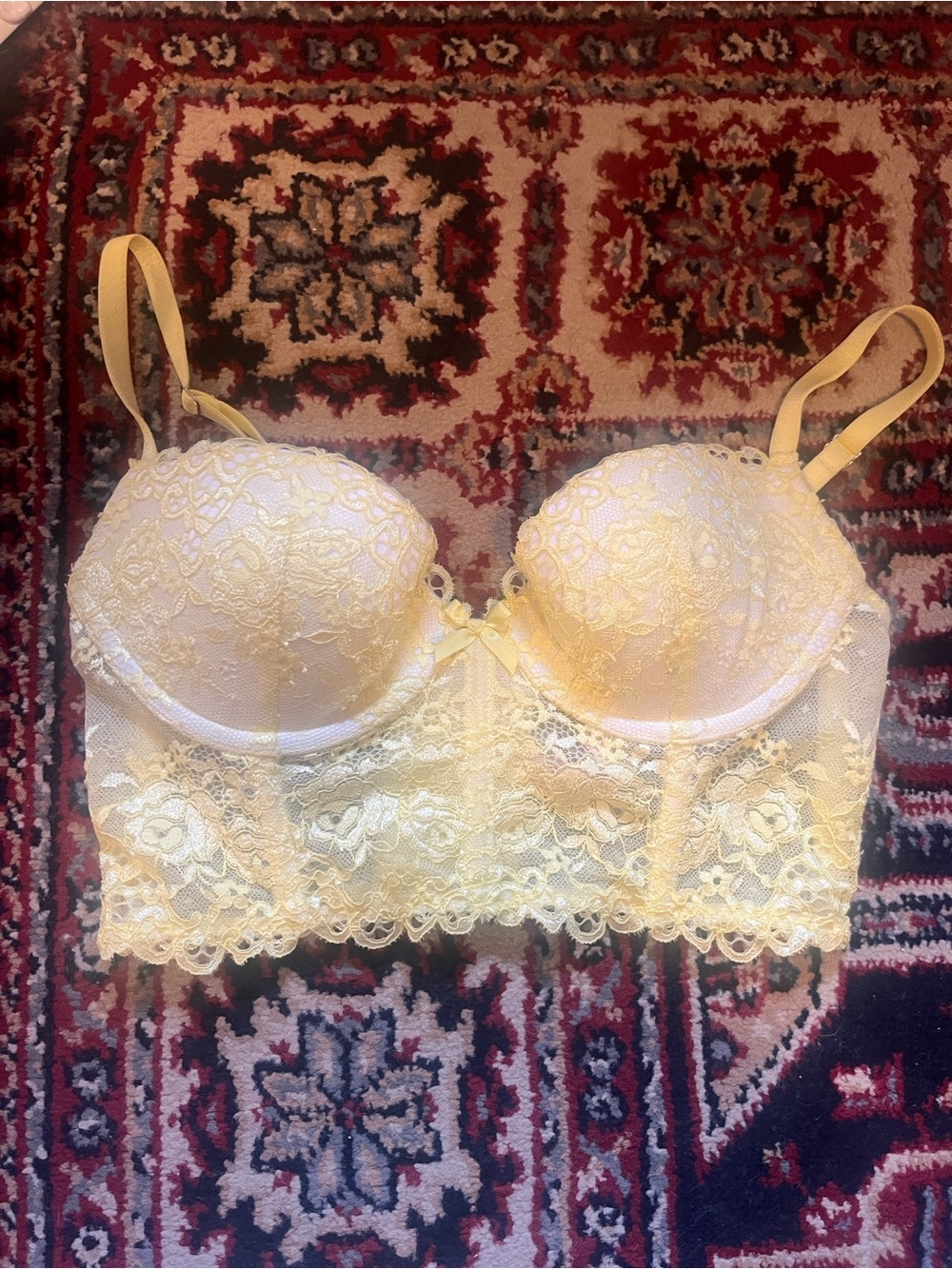 Victoria's Secret Pale Yellow Lace Longline Bra